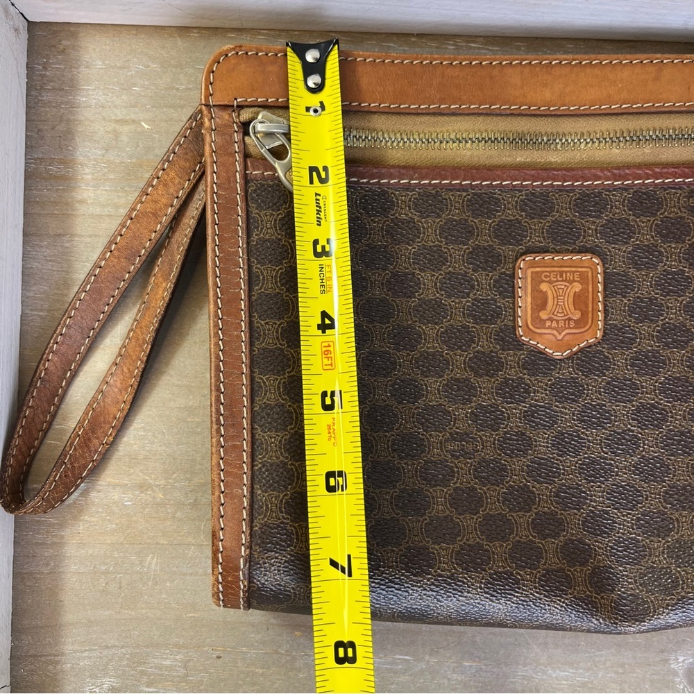 Vintage Celine Macadam Wristlet Zip Clutch Brown Retro Pouch Old Money Quiet Lux - Picture 14 of 16